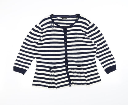 M&Co Womens Blue Striped Knit Cardigan Jumper Size 18