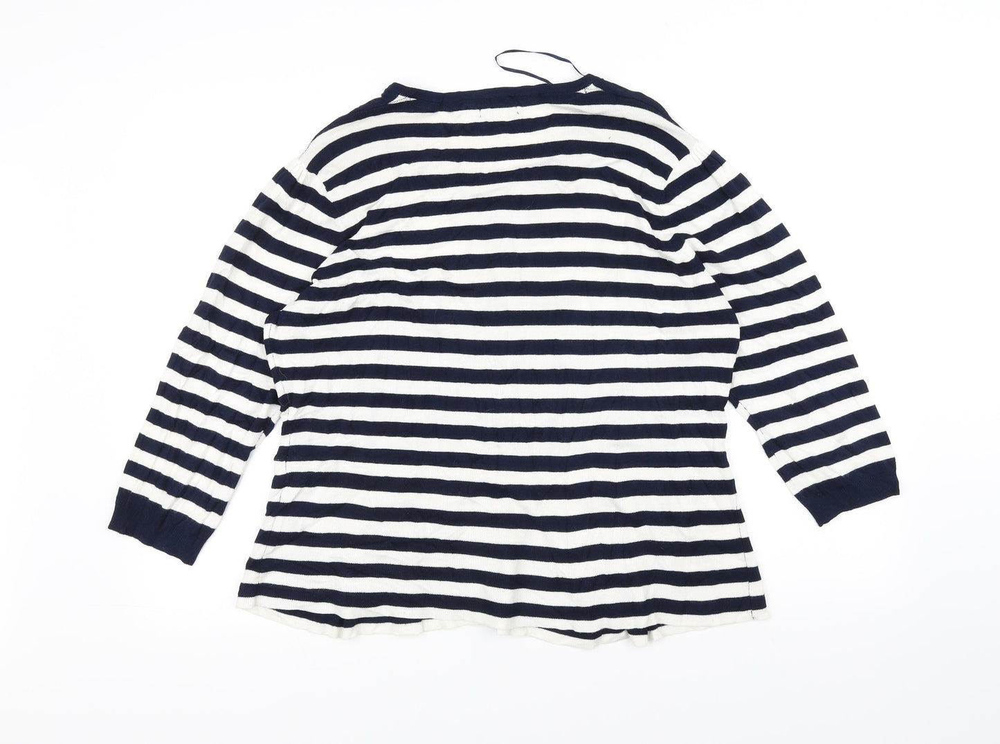 M&Co Womens Blue Striped Knit Cardigan Jumper Size 18