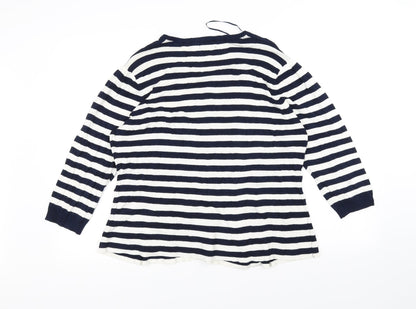 M&Co Womens Blue Striped Knit Cardigan Jumper Size 18