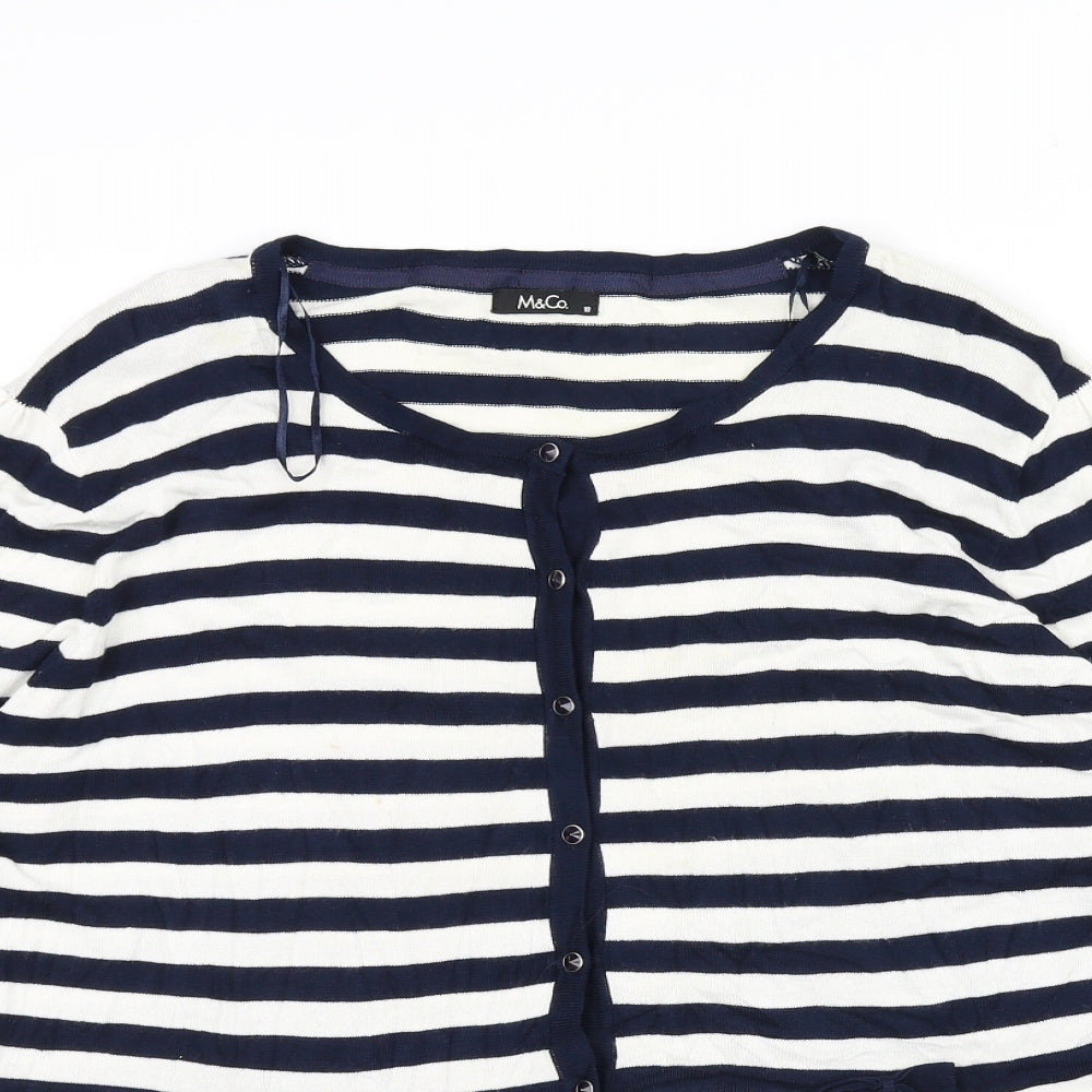 M&Co Womens Blue Striped Knit Cardigan Jumper Size 18