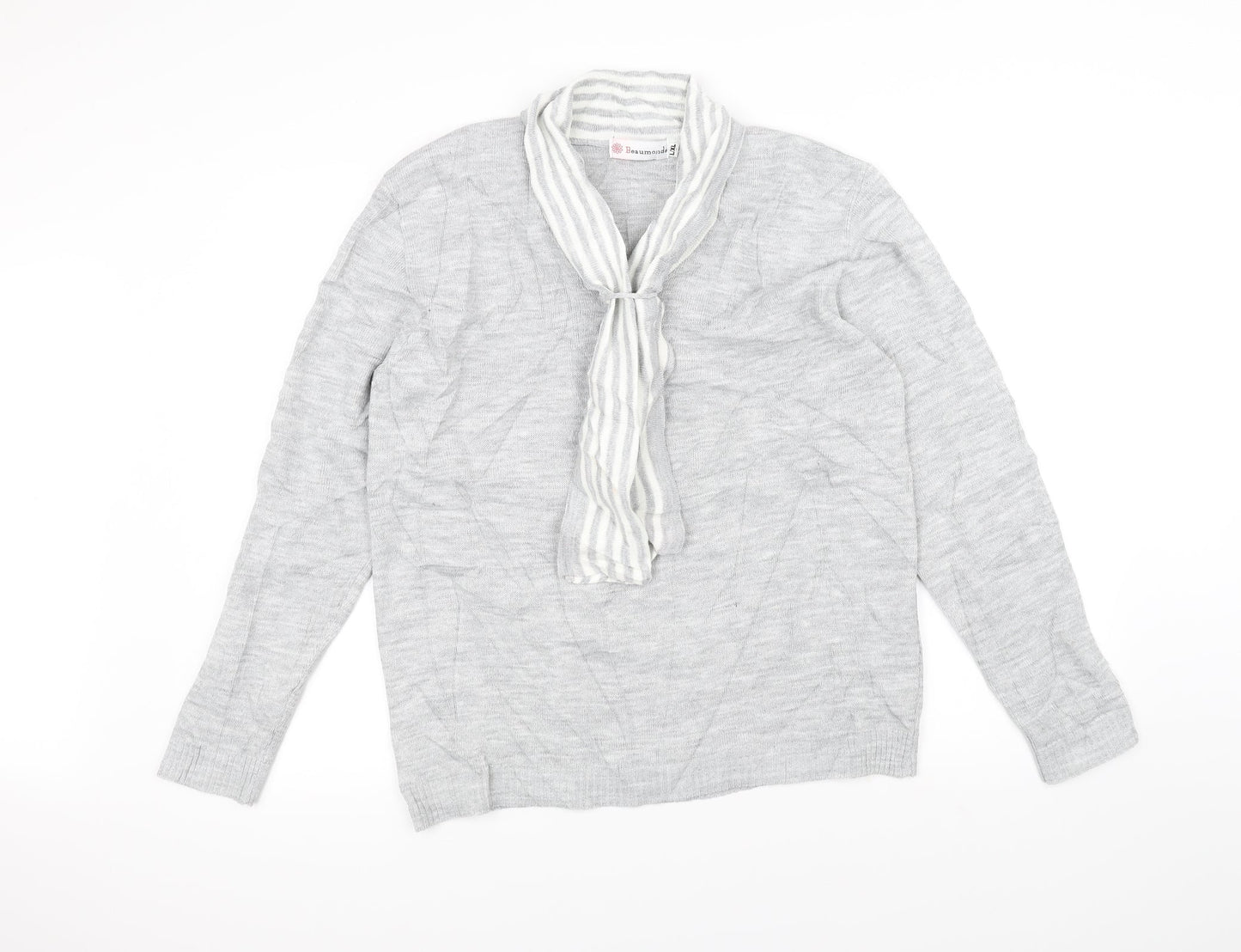 Beaumonde Womens Grey  Knit Pullover Jumper Size L  - scarf attatched