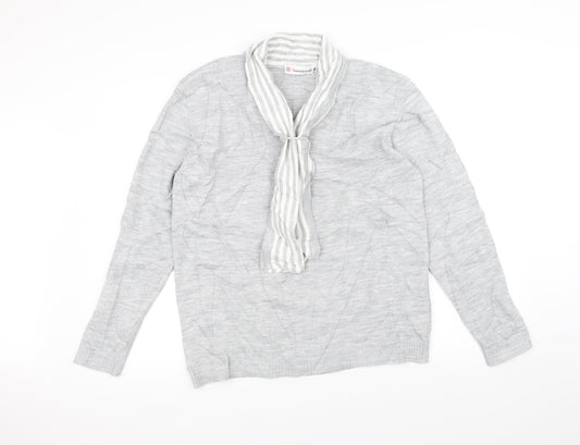 Beaumonde Womens Grey  Knit Pullover Jumper Size L  - scarf attatched