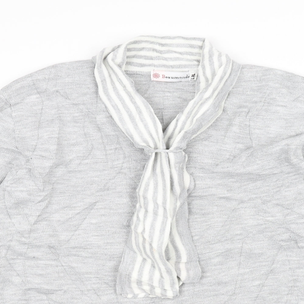 Beaumonde Womens Grey  Knit Pullover Jumper Size L  - scarf attatched
