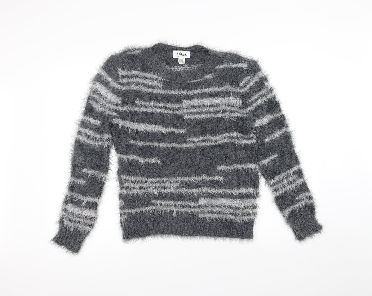 Afibel Womens Grey Striped  Pullover Jumper Size 10