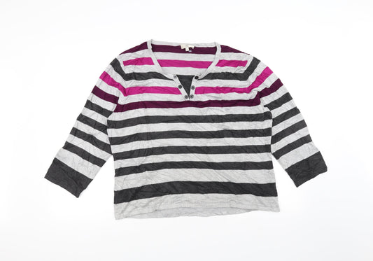 cc Womens Grey Striped  Basic T-Shirt Size XL