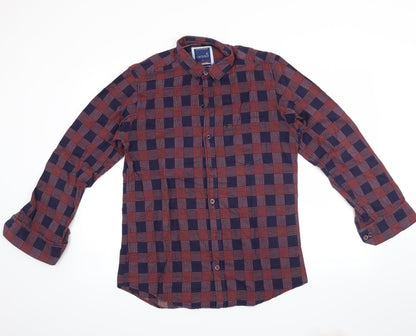 credible Mens Purple Plaid   Button-Up Size L