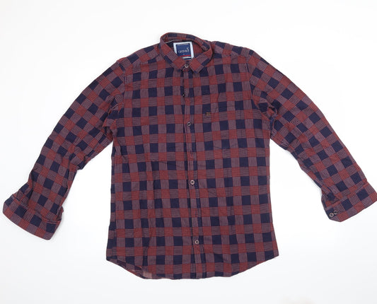credible Mens Purple Plaid   Button-Up Size L