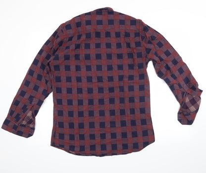 credible Mens Purple Plaid   Button-Up Size L
