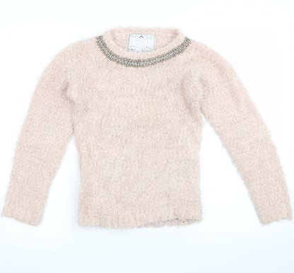 yd Girls Pink   Pullover Jumper Size 9-10 Years  - Beaded Collar