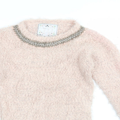 yd Girls Pink   Pullover Jumper Size 9-10 Years  - Beaded Collar