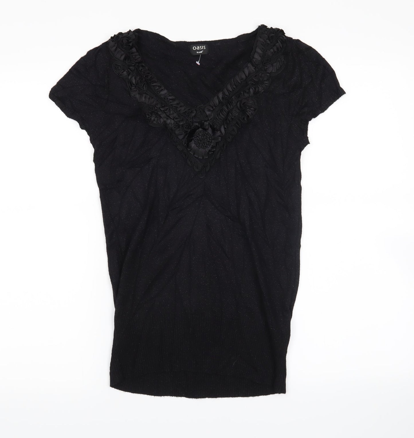 Oasis Womens Black   Pullover Jumper Size 10  - flowers on collar