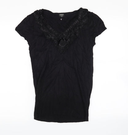 Oasis Womens Black   Pullover Jumper Size 10  - flowers on collar