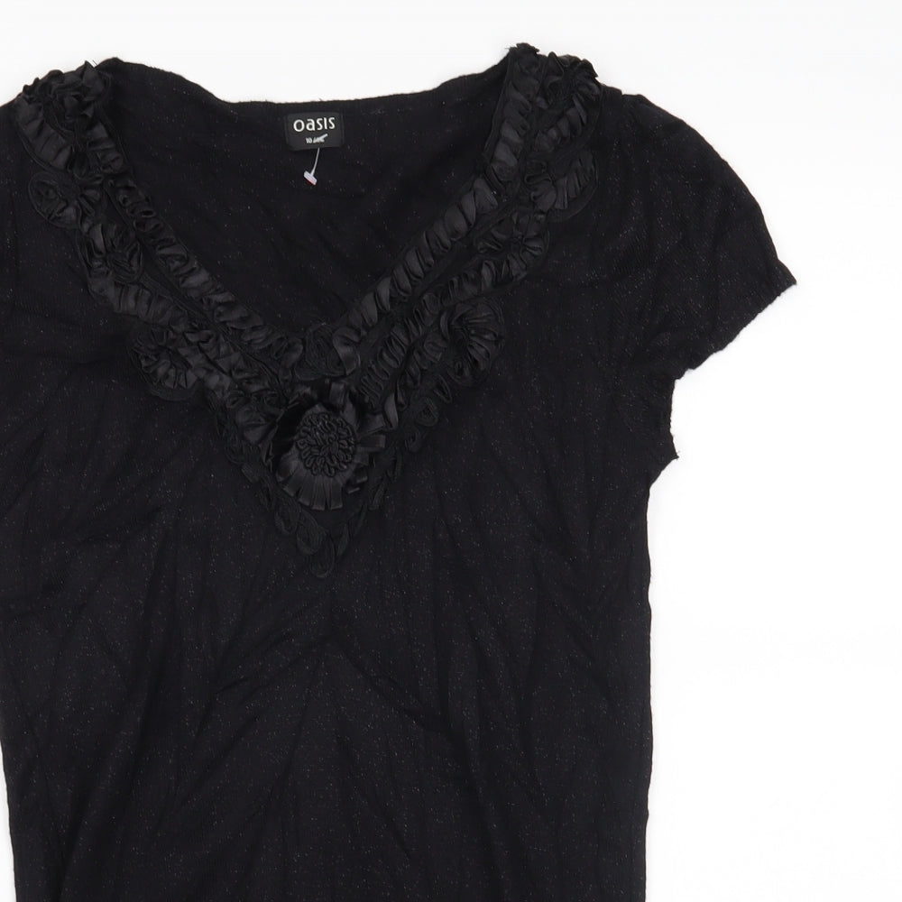Oasis Womens Black   Pullover Jumper Size 10  - flowers on collar