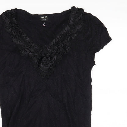 Oasis Womens Black   Pullover Jumper Size 10  - flowers on collar