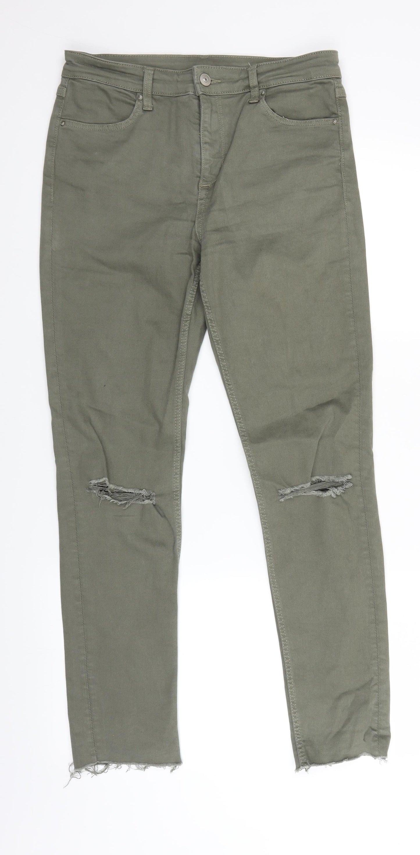 Womens UK Size 10 H&M Regular Fit Straight Green Jeans