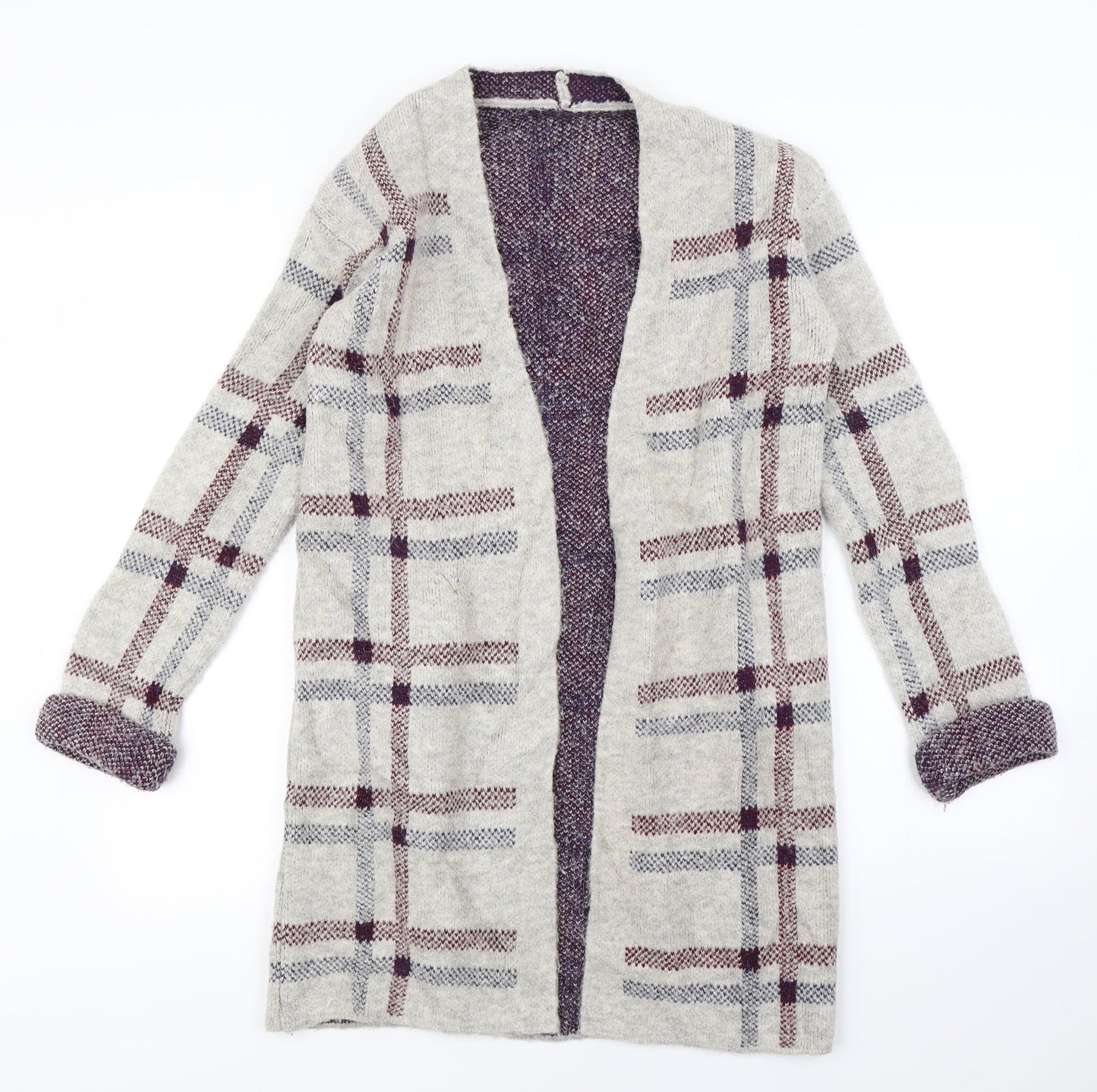 M&S Womens Beige Check  Cardigan Jumper Size S
