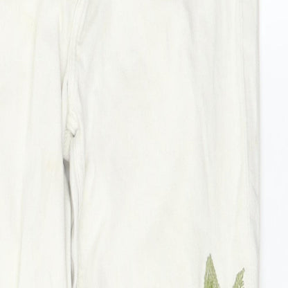 Zara Womens White Floral Denim Skinny Jeans Size 8 L25.5 in - Flowers