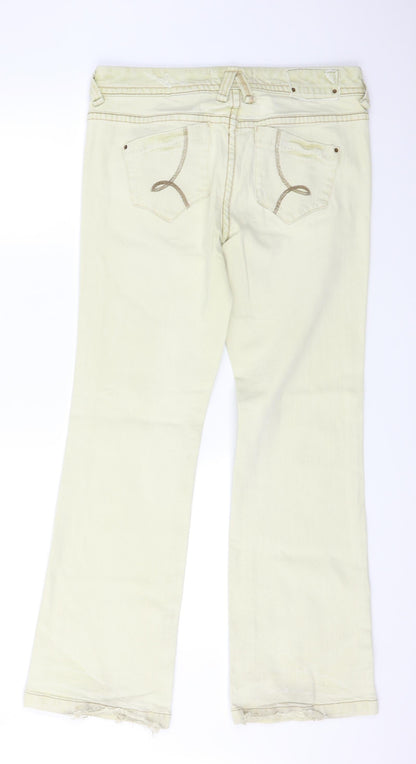 Next  Womens Beige  Denim Straight Jeans Size 12 L30 in - Detail on Pockets