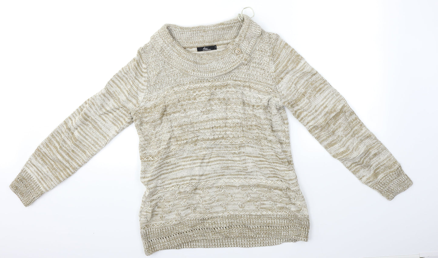 bm Collection Womens Beige Striped  Pullover Jumper Size S