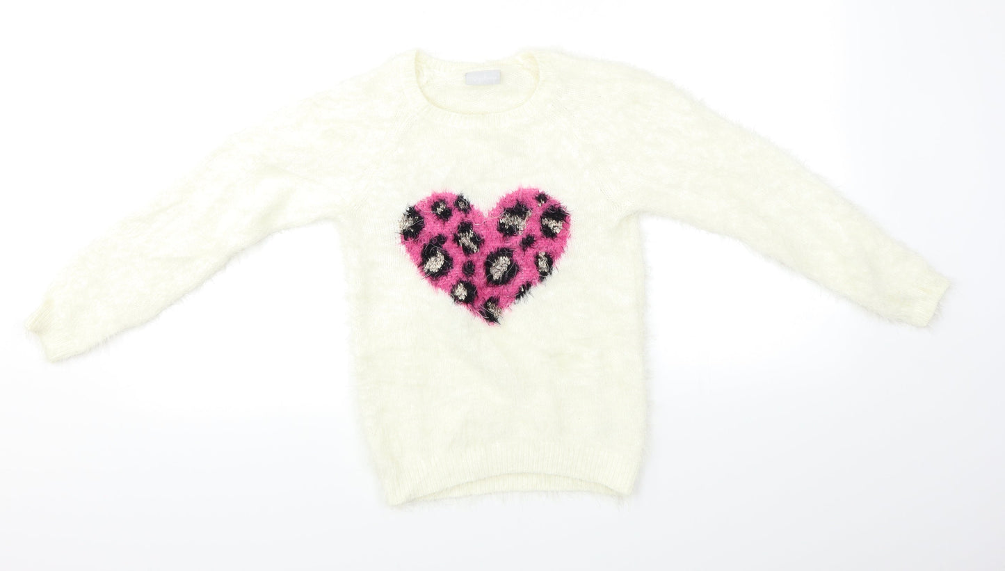 I ❤ Girlswear Girls White   Pullover Jumper Size 9 Years  - Heart Print
