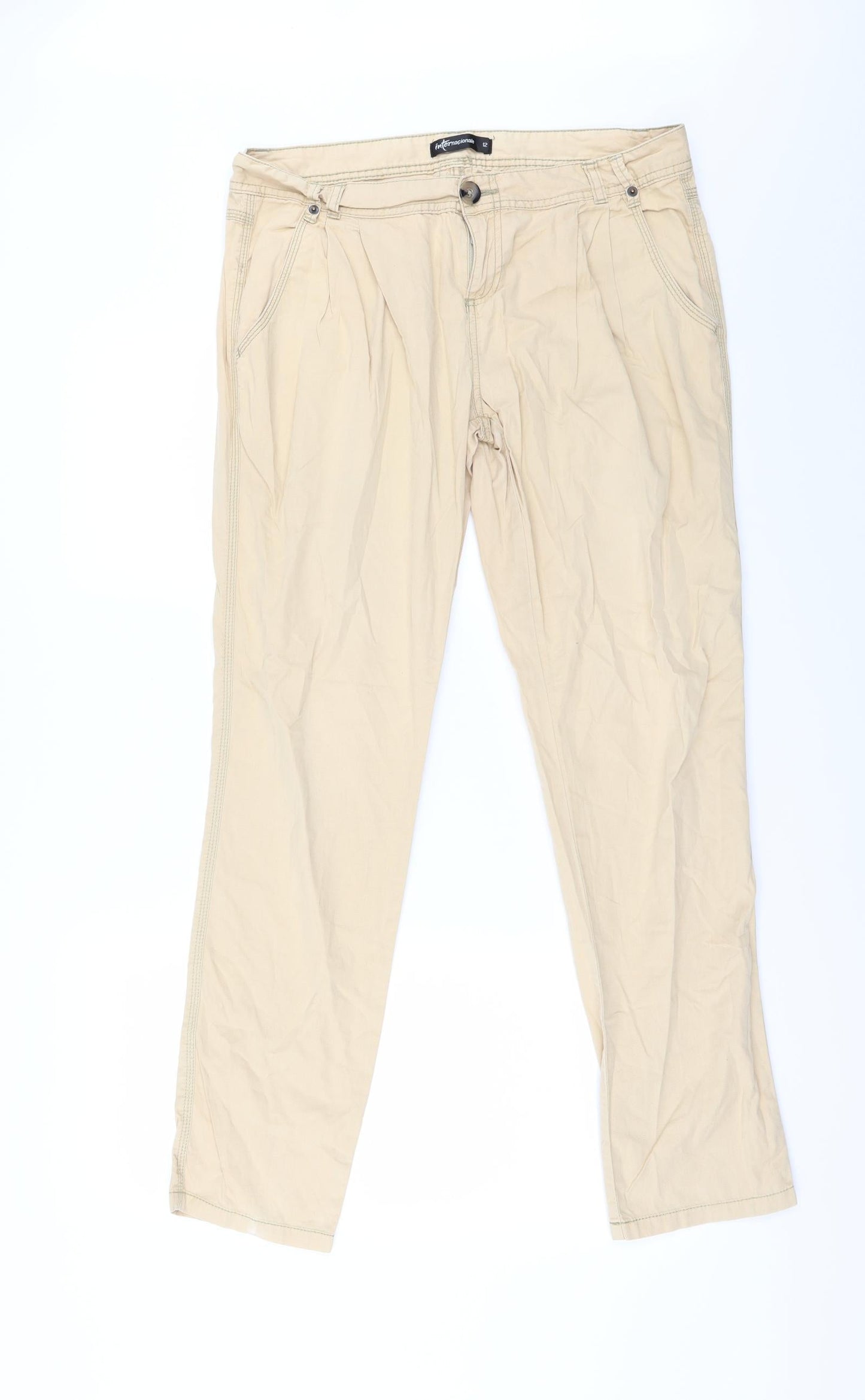 Womens UK Size 12 Internacionale Regular Fit Capri Beige Trousers