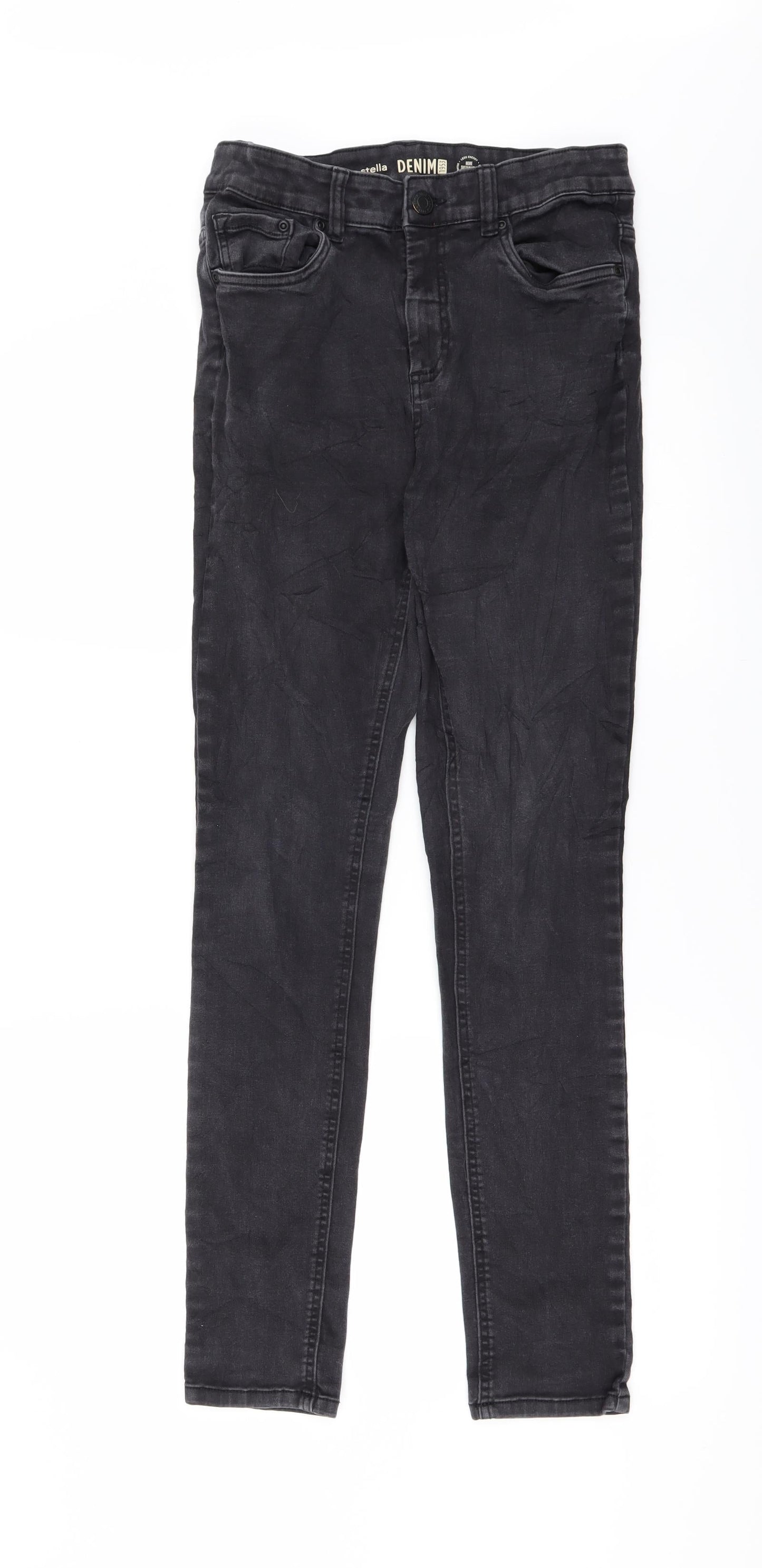 Womens UK Size 12 Preworn Regular Fit Straight Black Jeans