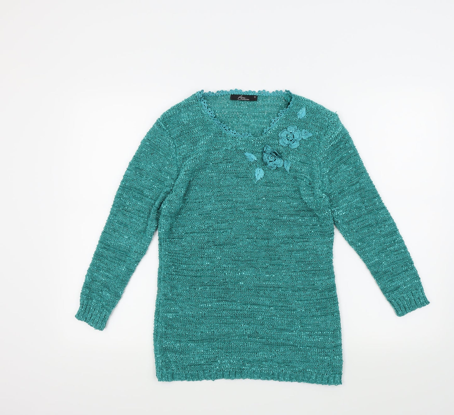 Bon Marché Womens Green   Pullover Jumper Size S  - Embroidered Floral