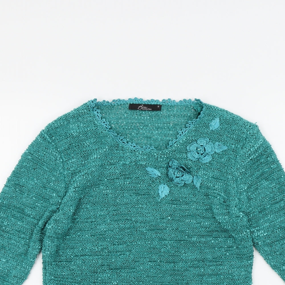Bon Marché Womens Green   Pullover Jumper Size S  - Embroidered Floral
