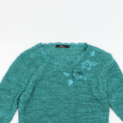 Bon Marché Womens Green   Pullover Jumper Size S  - Embroidered Floral
