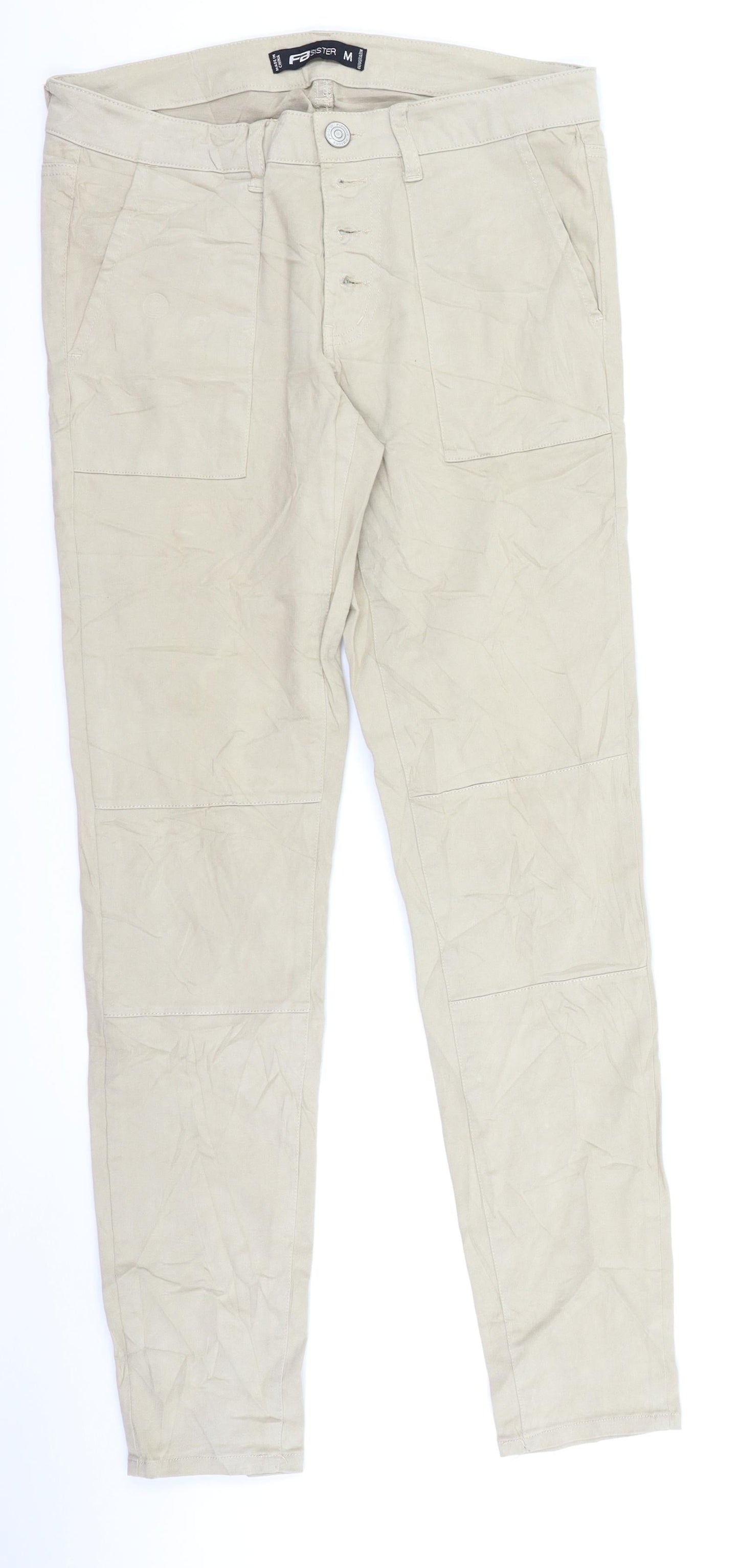 Womens UK Size M FB Sister Regular Fit Chino Beige Trousers