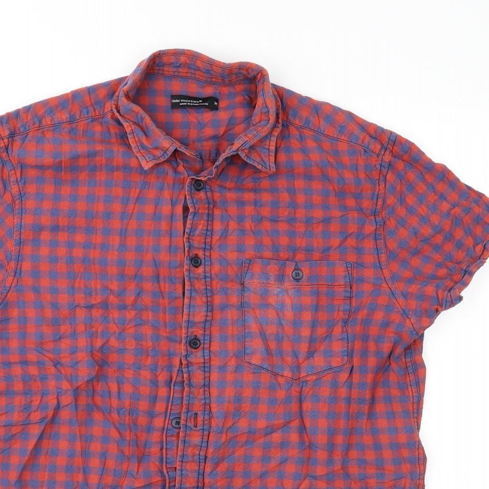 Mens UK Size M Cedar Wood State Red  Button-Up Short Sleeve Casual Shirt