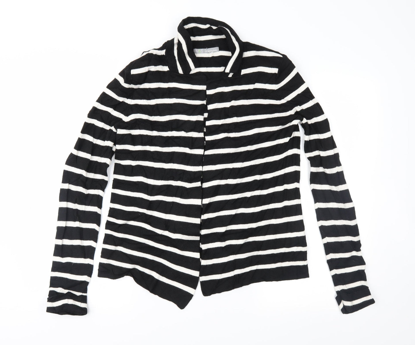 Marks and Spencer Womens Black Striped Knit Cardigan Jumper Size 14