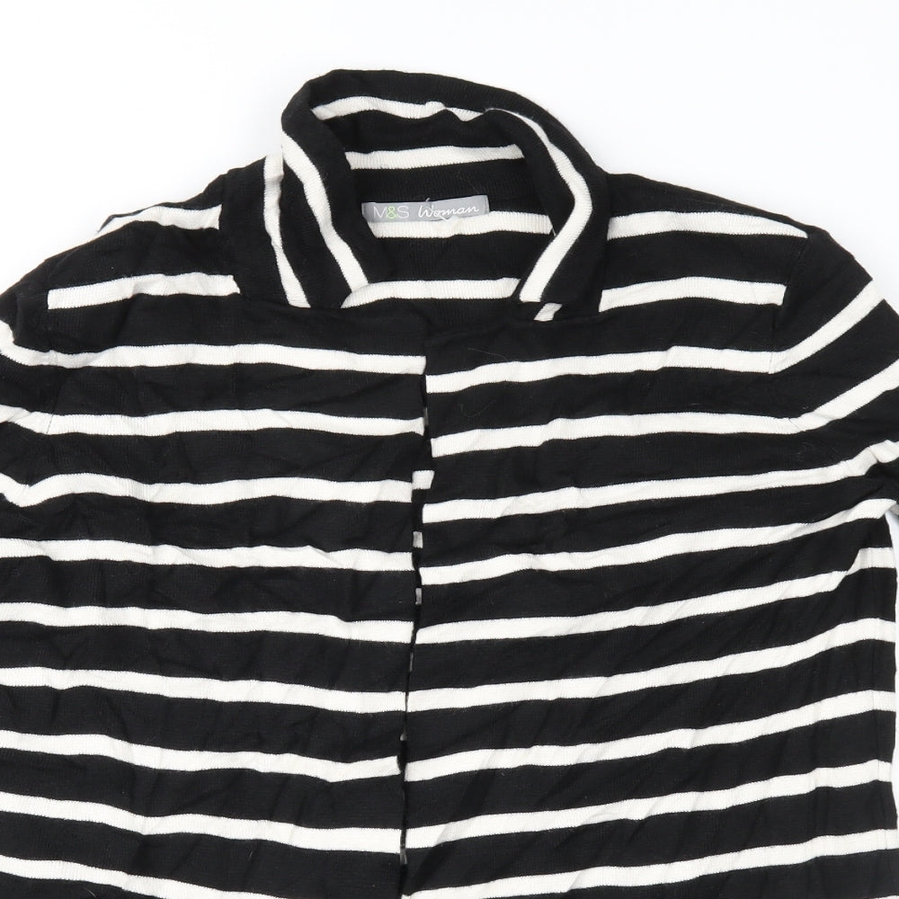 Marks and Spencer Womens Black Striped Knit Cardigan Jumper Size 14