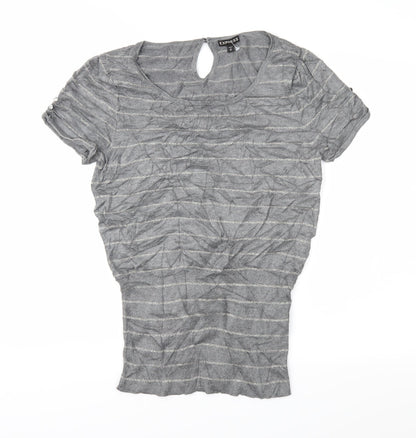 Express Womens Grey Striped Knit Pullover Jumper Size M