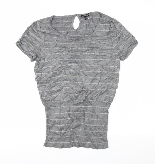 Express Womens Grey Striped Knit Pullover Jumper Size M