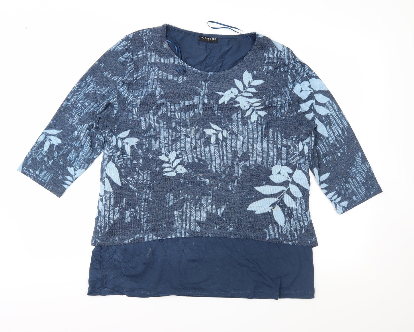 Viz A Viz Womens Blue Floral Knit Pullover Jumper Size M