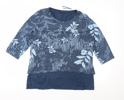Viz A Viz Womens Blue Floral Knit Pullover Jumper Size M