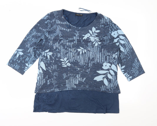 Viz A Viz Womens Blue Floral Knit Pullover Jumper Size M