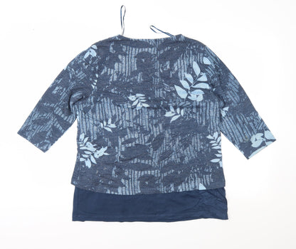 Viz A Viz Womens Blue Floral Knit Pullover Jumper Size M