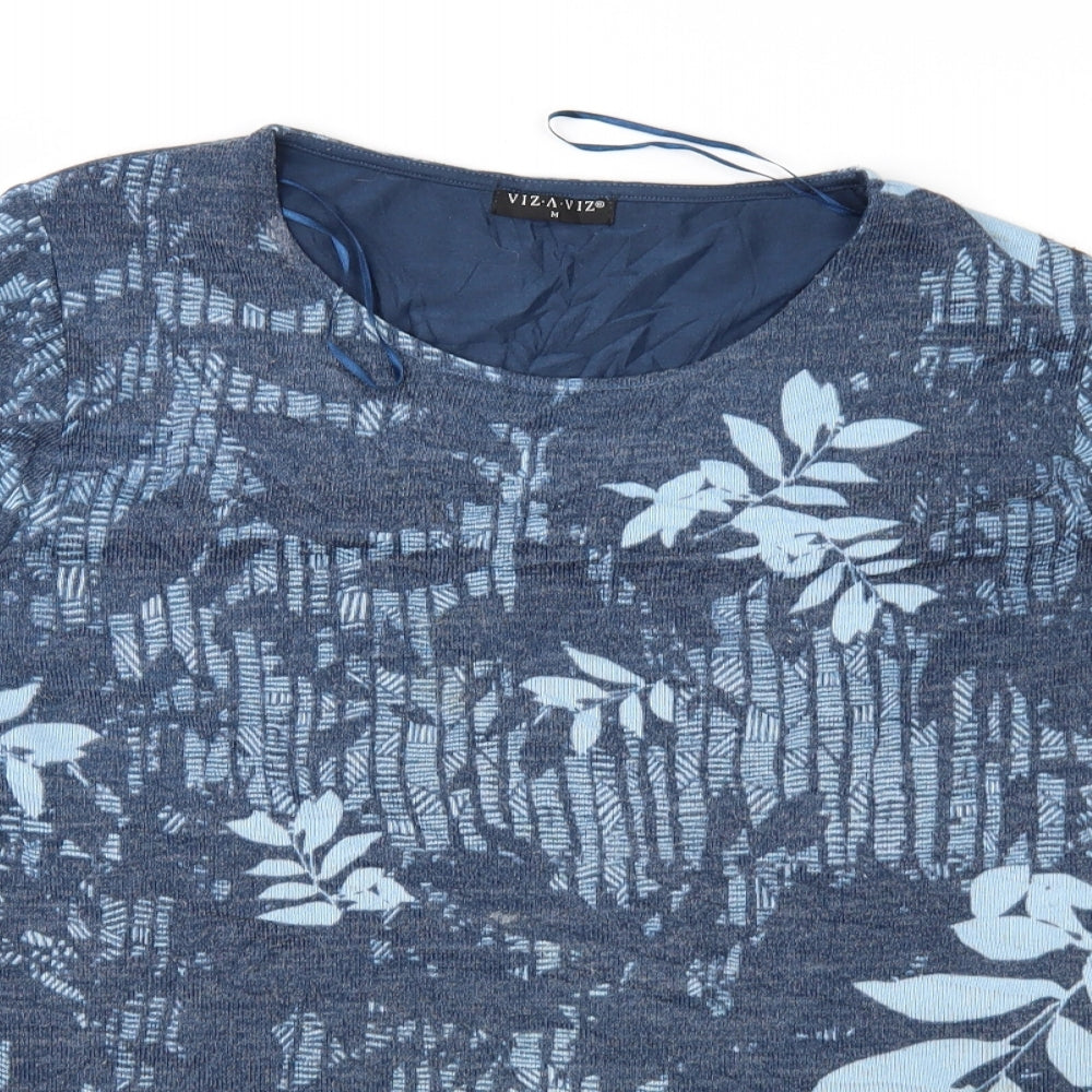 Viz A Viz Womens Blue Floral Knit Pullover Jumper Size M
