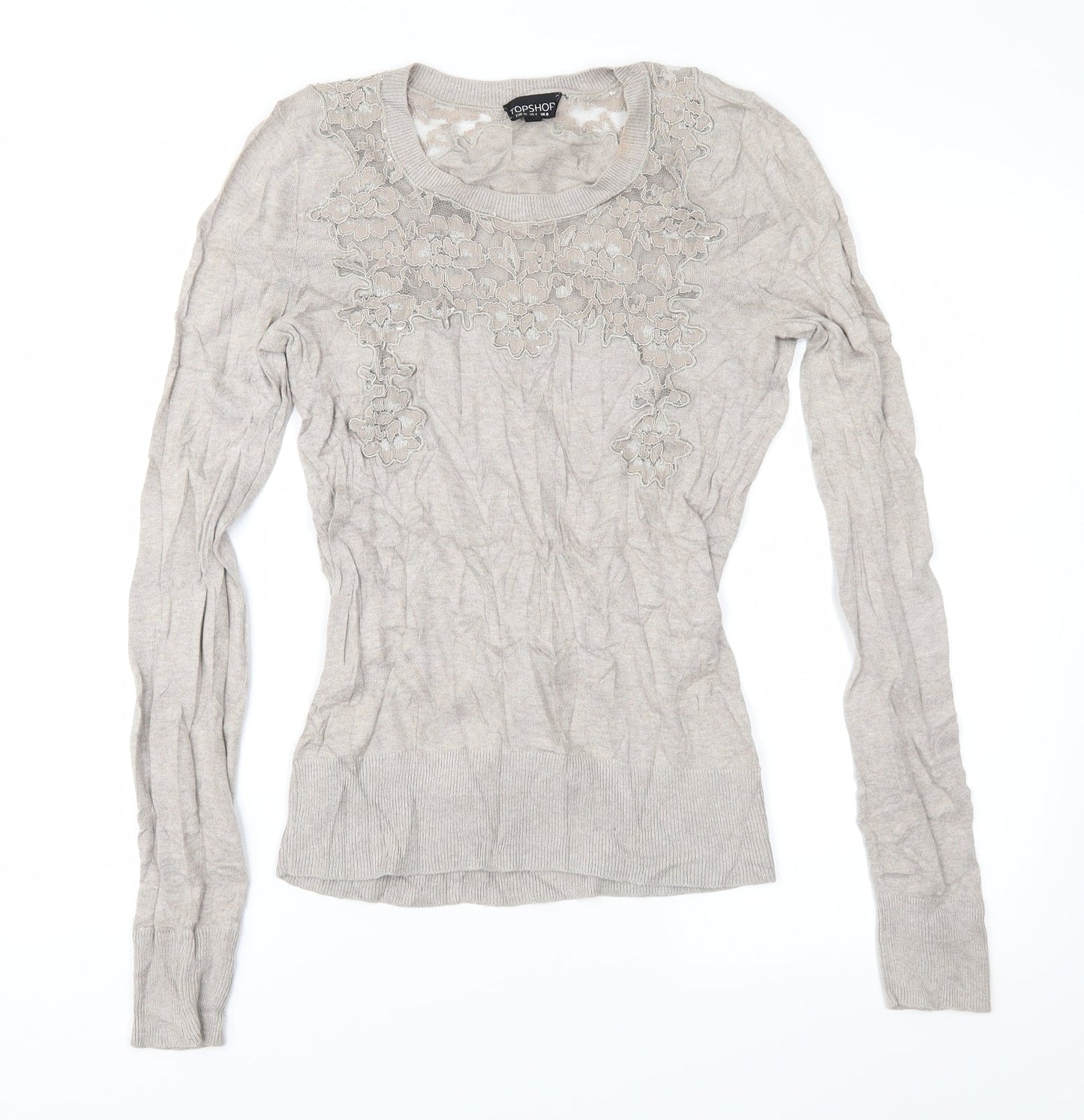 Topshop Womens Brown Floral Knit Pullover Jumper Size 8