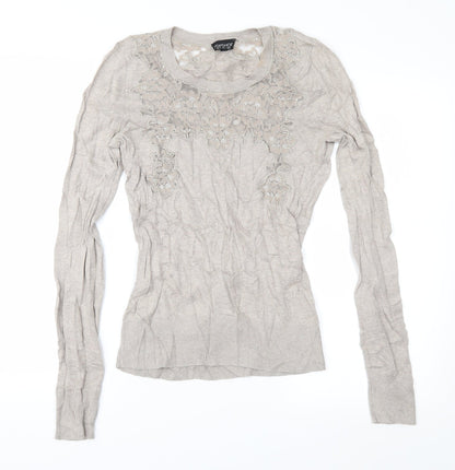 Topshop Womens Brown Floral Knit Pullover Jumper Size 8