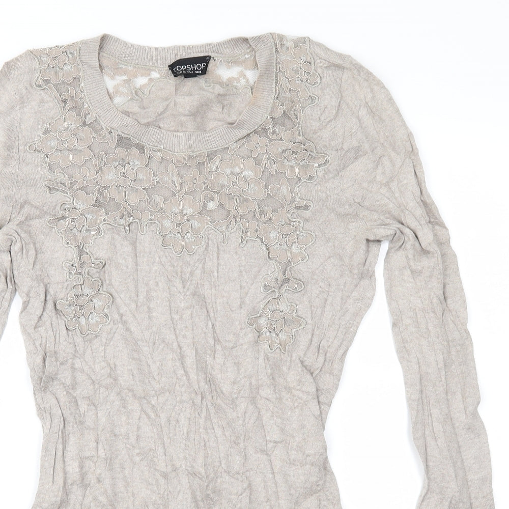 Topshop Womens Brown Floral Knit Pullover Jumper Size 8