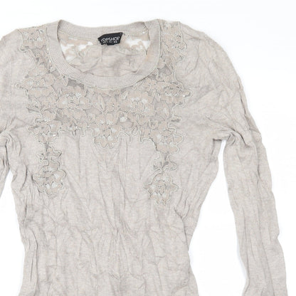Topshop Womens Brown Floral Knit Pullover Jumper Size 8
