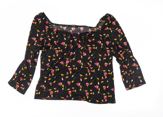 George Womens Black Floral  Basic Blouse Size 8