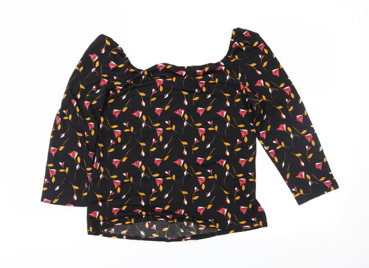George Womens Black Floral  Basic Blouse Size 8