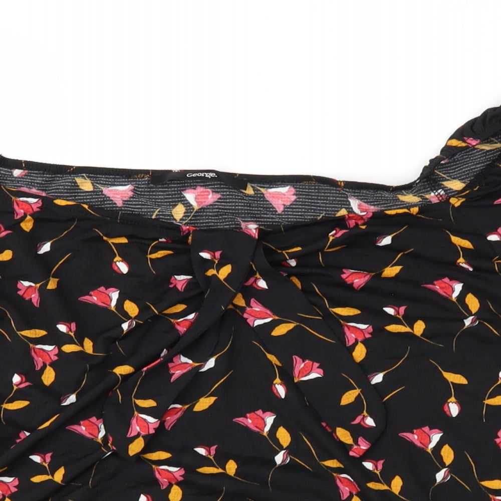 George Womens Black Floral  Basic Blouse Size 8