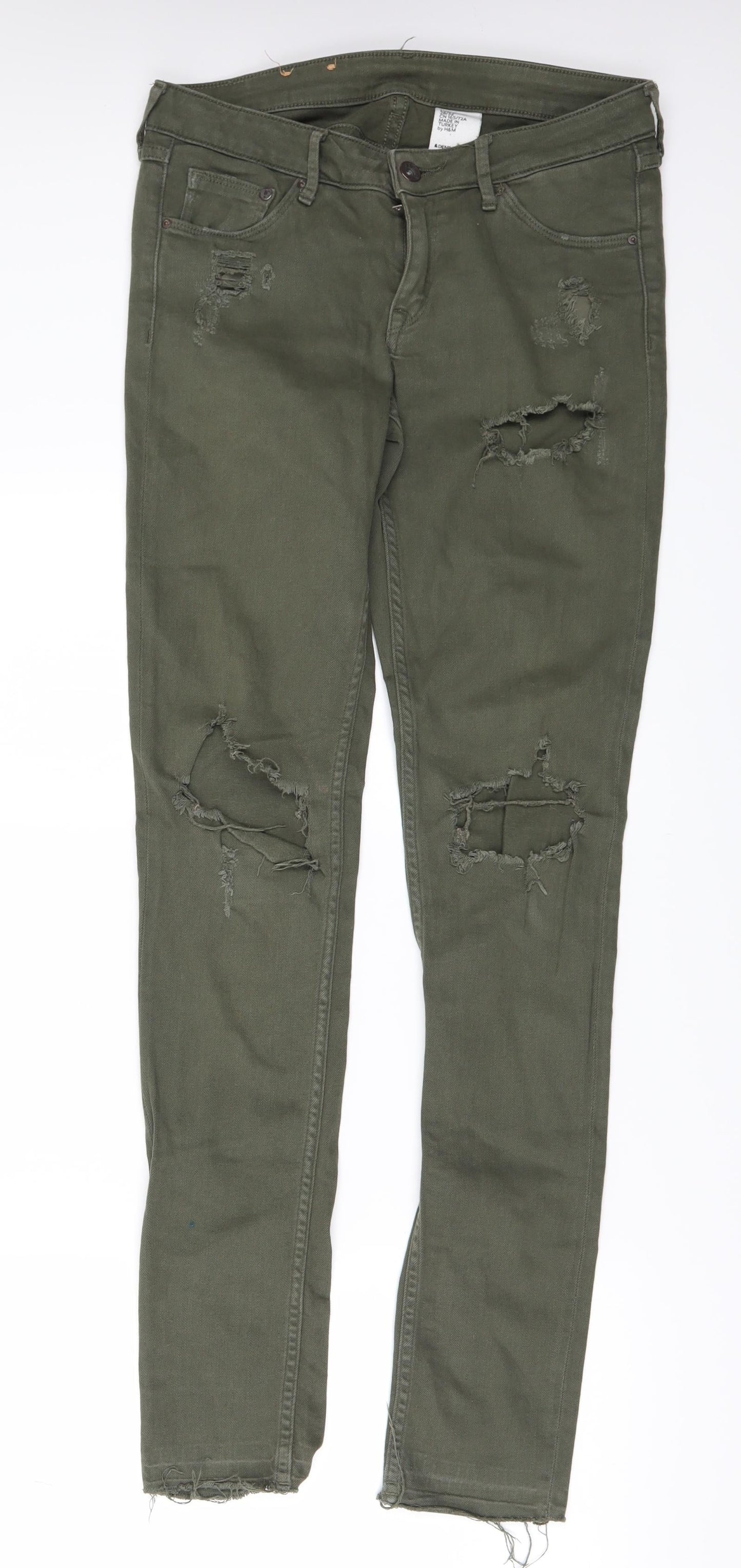 Womens UK Size 28 in H&M Regular Fit Skinny Green Jeans
