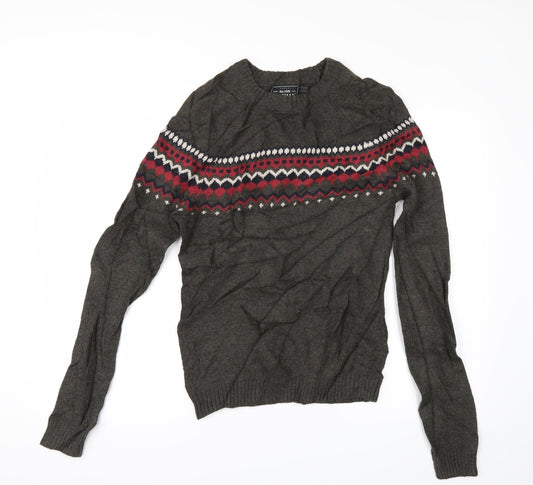 Topshop Mens Green Geometric  Pullover Jumper Size XS