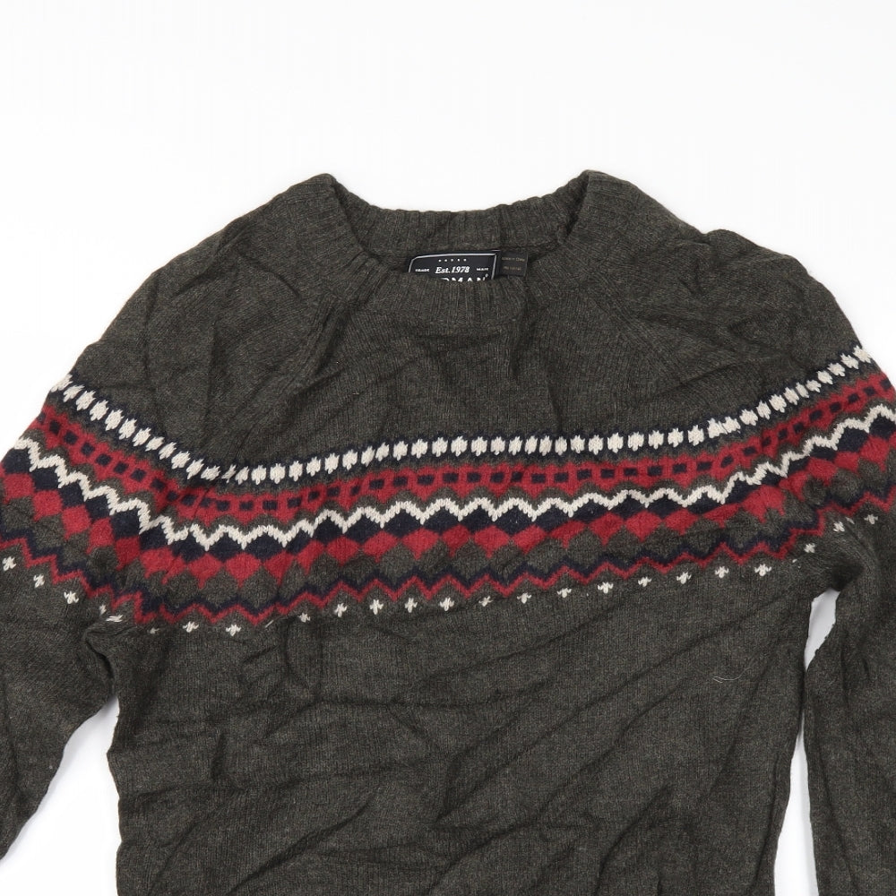 Topshop Mens Green Geometric  Pullover Jumper Size XS